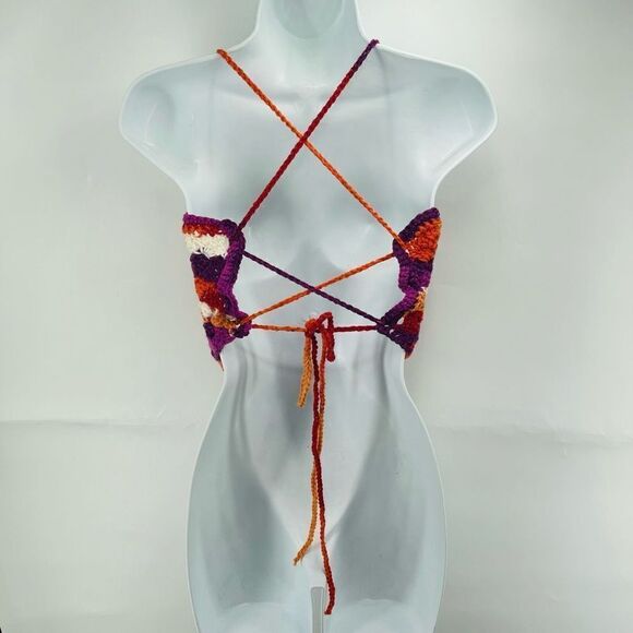 Napper Ariana Handmade Crochet Tankini Top halter Small Purple Orange New - Picture 3 of 10